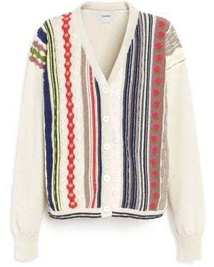 Barrie Cashmere Cardigan With Raised Stripe Motif - Pink