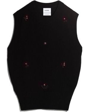 Barrie Iconic Sleeveless Embroidered Sweater In Cashmere - Black
