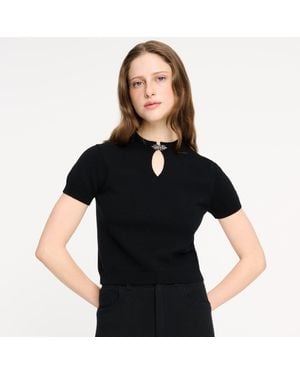 Barrie Cashmere Top With Jewelled Details - Black