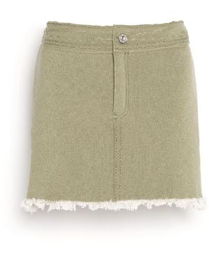 Barrie Denim Fringed Cashmere And Cotton Miniskirt - Green