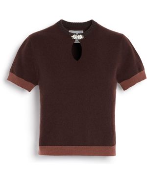 Barrie Cashmere Top With Jewelled Details - Brown