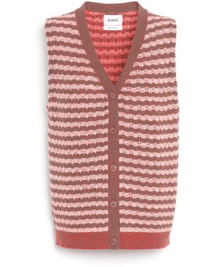 Barrie Striped Cashmere Lace Sleeveless Gilet - Pink