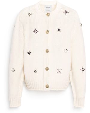 Barrie Chunky Cashmere Cardigan With Gold Buttons With Embroidery - Natural