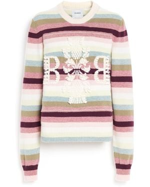 Barrie Striped Cashmere 3d Logo Round-neck Sweater - Pink