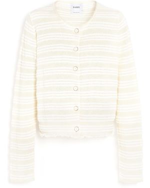 Barrie Striped Cardigan In Embossed Knit - White