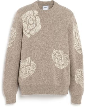 Barrie Round-neck Cashmere Jumper With Roses Motif - Grey