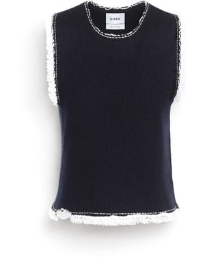 Barrie Denim Fringed Cashmere And Cotton Top - Blue