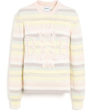 Barrie Striped Cashmere 3d Logo Round-neck Jumper - White