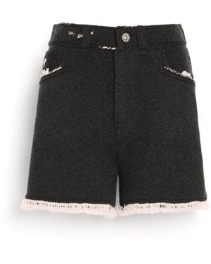 Barrie Denim Fringed Cashmere And Cotton Shorts - Black