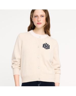 Barrie Marled Cashmere Cardigan With B Logo - Natural
