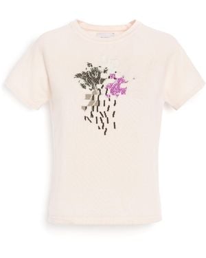 Barrie Cashmere Top With Floral Motif - White
