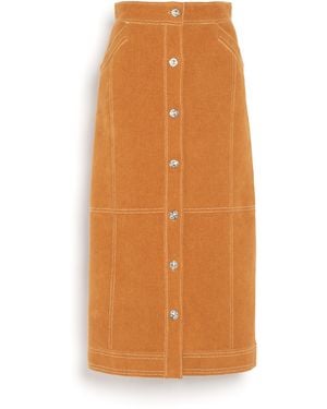 Barrie Suede-effect Long Skirt In Cashmere And Cotton - Orange