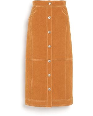 Barrie Suede-effect Long Skirt In Cashmere And Cotton - Orange