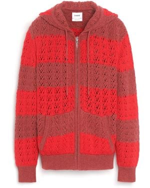 Barrie Striped Cashmere Lace Hooded Oversize Cardigan With Zip - Red