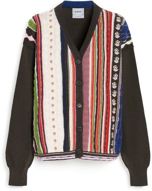 Barrie Cashmere Cardigan With Raised Stripe Motif - Red