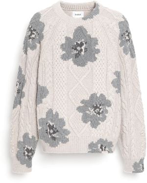 Barrie Round-neck Cashmere Sweater With Floral Pattern - Gray