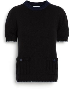 Barrie Lightweight Cashmere And Cotton Top With Ribbed Detailing - Black