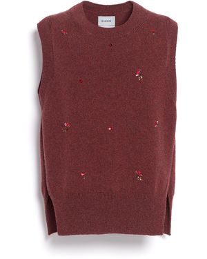 Barrie Iconic Sleeveless Jumper In Cashmere With Floral Embroidery - Red