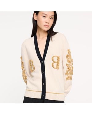 Barrie Cashmere B Logo V-neck Cardigan - Natural