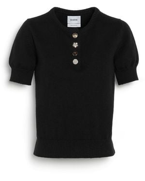 Barrie Cotton And Cashmere Top With Jewelled Buttons - Black