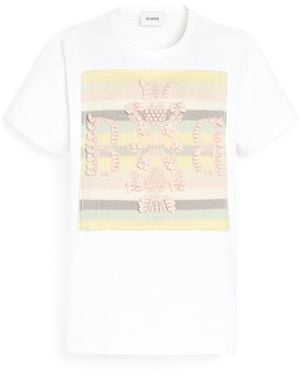Barrie Striped T-shirt With Logo Cashmere Patch - White