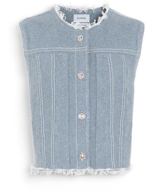 Barrie Denim Fringed Cashmere And Cotton Sleeveless Jacket - Blue
