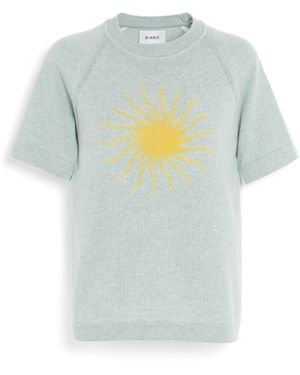 Barrie Short-sleeved Cashmere Top With Sunburst Motif - Blue