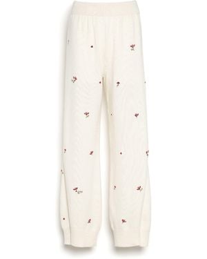 Barrie Iconic Trousers In Cashmere With Floral Embroidery - White