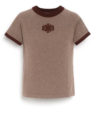 Barrie Cashmere Top With B Logo - Brown