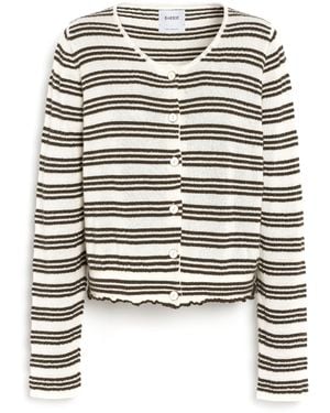 Barrie Striped Cardigan In Embossed Knit - Black