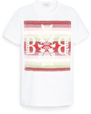 Barrie Striped T-shirt With Logo Cashmere Patch - Pink