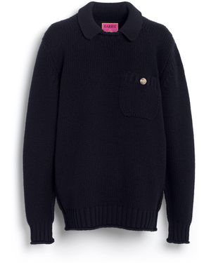 Barrie Chunky Cashmere Jumper With Polo Shirt Collar - Blue