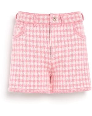 Barrie Denim Cashmere And Cotton Shorts With Gingham Motif - Pink
