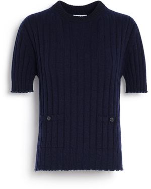 Barrie Ribbed Cashmere Top - Blue