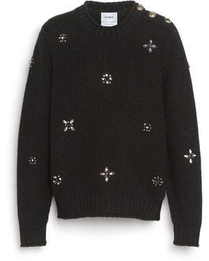 Barrie Sweater In Chunky Cashmere With Gold Buttons With Embroidery - Black