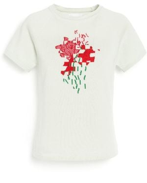 Barrie Cashmere Top With Floral Motif - White