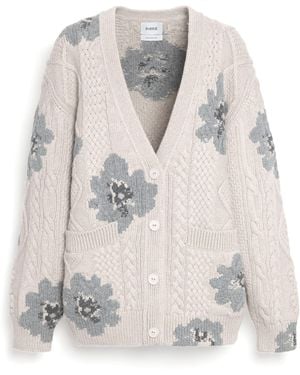 Barrie V-neck Cardigan With Floral Pattern In Cashmere - Gray