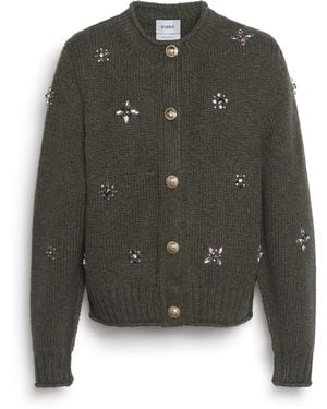 Barrie Chunky Cashmere Cardigan With Buttons With Embroidery - Green