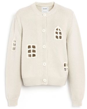 Barrie Cashmere And Cotton Cardigan With Openwork Motif - Natural