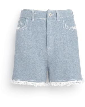Barrie Denim Fringed Cashmere And Cotton Shorts - Blue