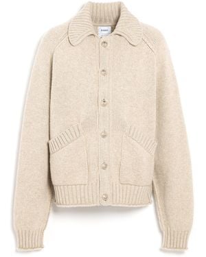 Barrie Chunky Cashmere Cardigan With Polo Collar And Gold Buttons - Natural