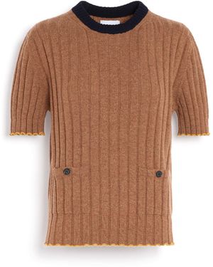Barrie Ribbed Cashmere Top - Brown