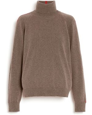 Barrie Cashmere Roll-Neck Jumper With Graphic Line - Brown