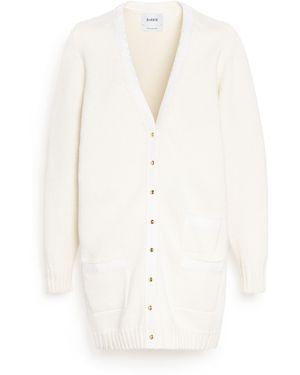 Barrie Long Wool Cardigan With Ribbon Detail - White