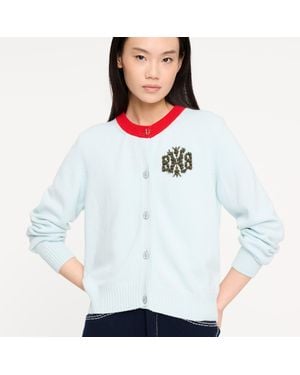 Barrie Marled Cashmere Cardigan With B Logo - Blue