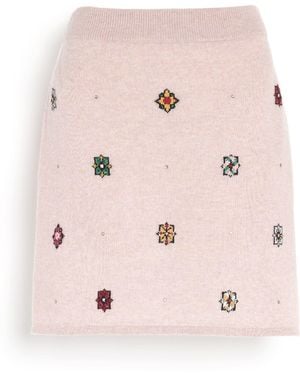 Barrie Short Skirt In Cashmere And Cotton With Floral Motif - Pink