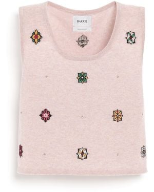 Barrie Sleeveless Crop Top In Cashmere And Cotton With Floral Motif - Pink