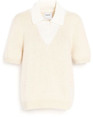 Barrie Cashmere Polo Shirt With Topstitched Detail - Natural