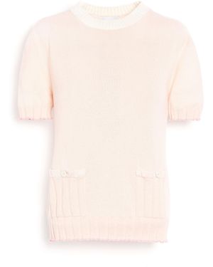 Barrie Lightweight Cashmere And Cotton Top With Ribbed Detailing - Pink