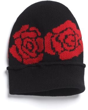 Barrie Beanie In Cashmere And Wool With A Rose Motif - Red
